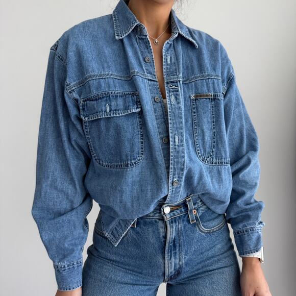 Vintage Calvin Klein 90s denim oversized button front shirt - Picture 3 of 14